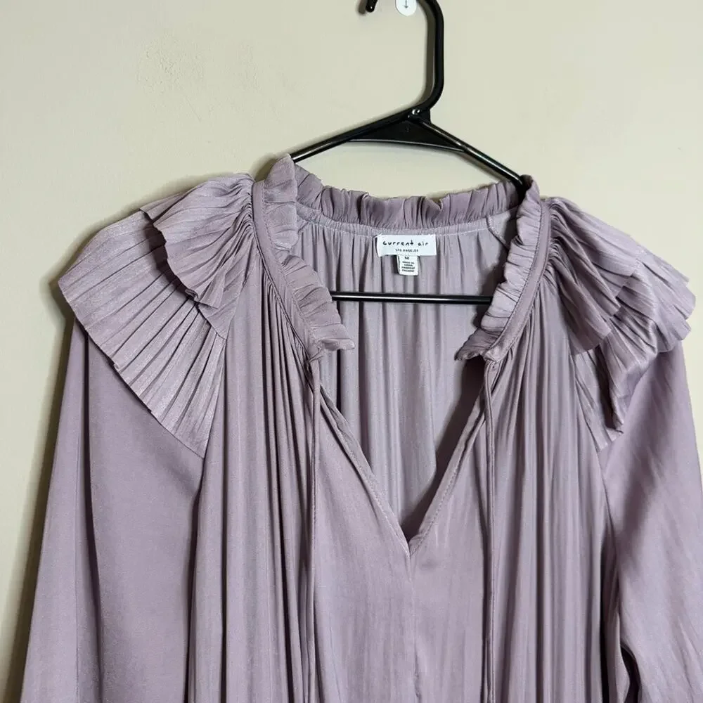 Current Air Cecile Smocked Mini Dress Ruffle Long Sleeves Lilac Size Medium